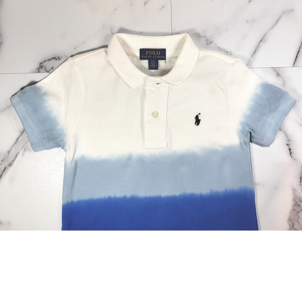 Polo Ralph Lauren Kids Blue White Ombre Dip Dye Cotton Polo Shirt 2/2T Preppy - Picture 3 of 10